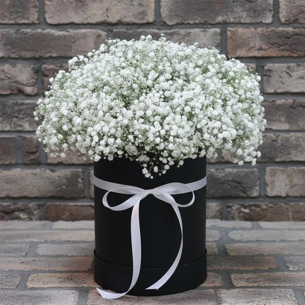 Цветочная композиция из Гипсофила в шляпной коробке в Петра Дубрава