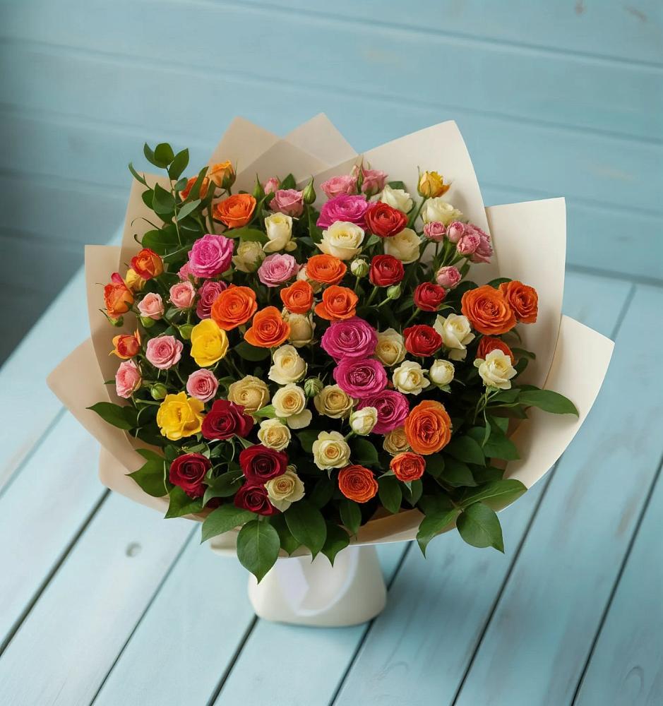 Букет Микс из разноцветных кустовых роз в Петра Дубрава