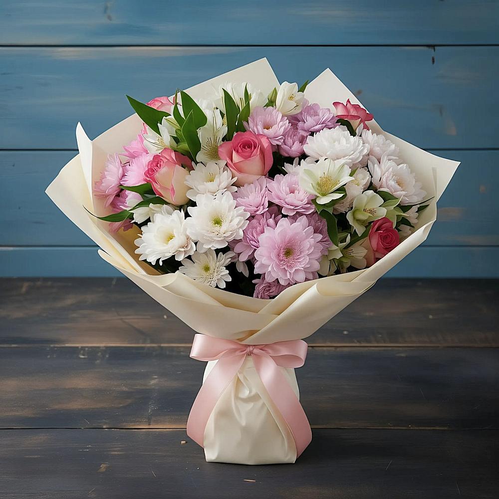 Букет цветов из: Хризантемы, Альстромерии и Розы в Петра Дубрава